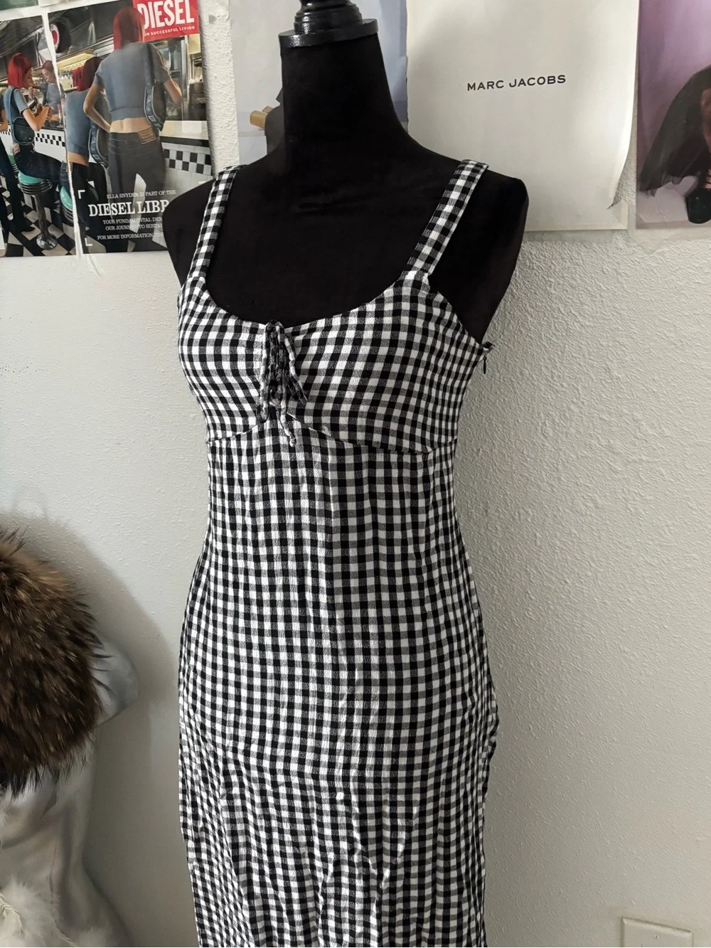 SO Black and White Gingham Midi Dress